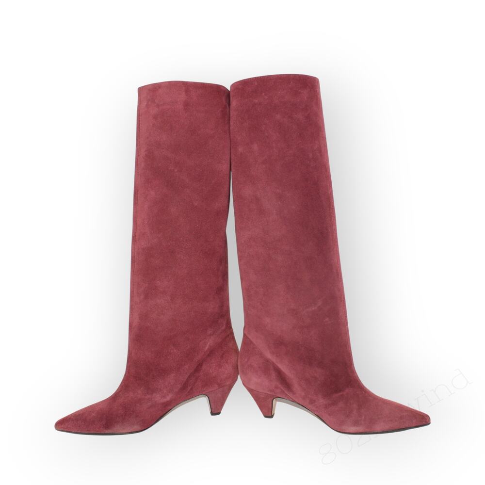 EU 38 ~ US 7.5/8 AnnaF Rosa Suede Sandy Boot KneeHigh 2.5" ConeHeel Italy Plum - Picture 3 of 16